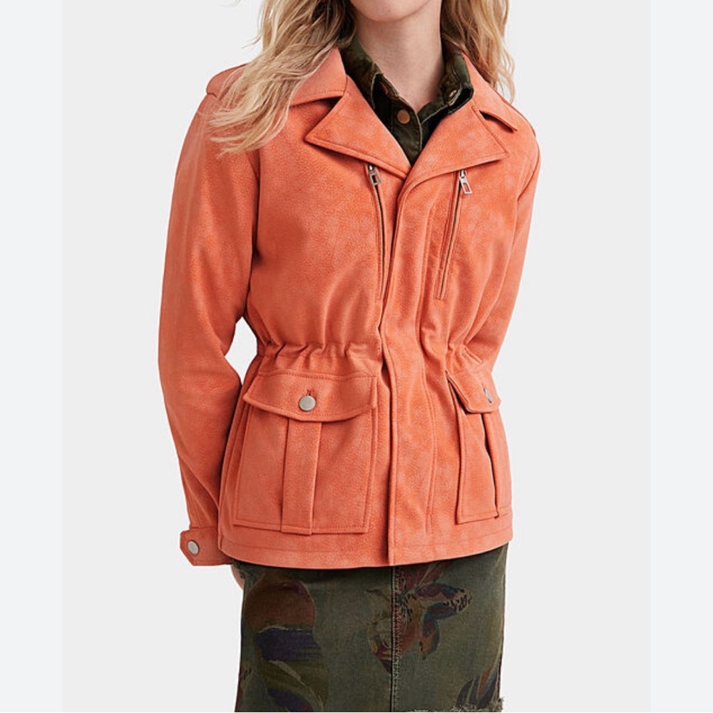 Desigual Straight Multi Pocket Jacket, Salmon, Size Small